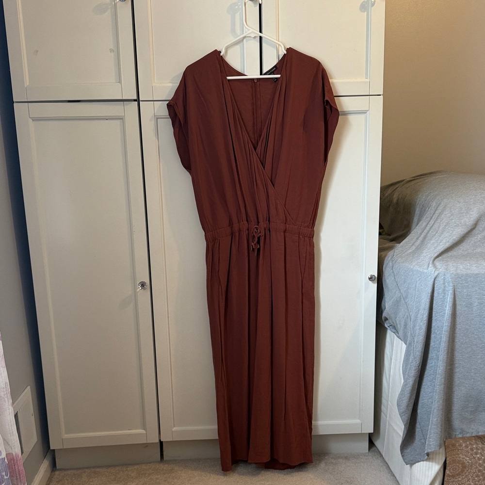 Eileen Fisher Rich Red Brown Midi Dress L